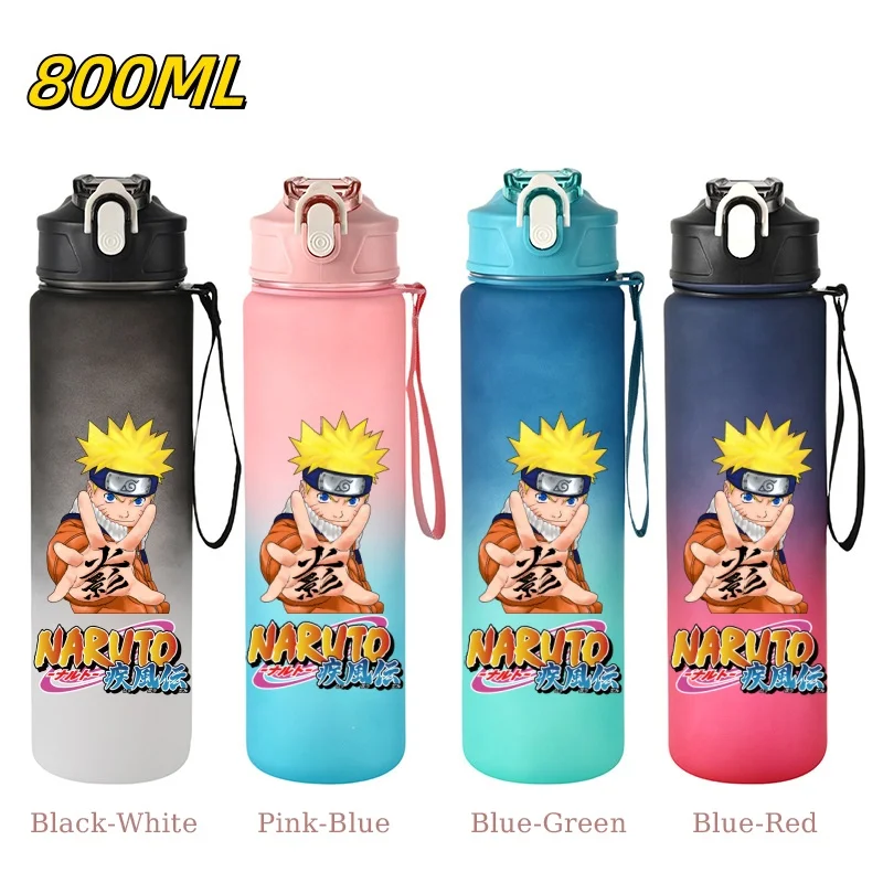 800ML NARUTOฟางถ้วยน้ําUchiha Sasuke Gradientสีพลาสติกดื่มขวดHatake Kakashiแบบพกพาฟิตเนสเหยือกของขวัญ