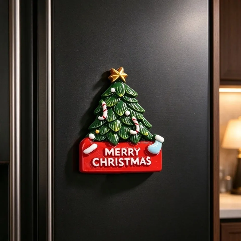LED Night Light Christmas Wreath Fridge Magnet Magnetic Sticker Resin Christmas Tree Fridge Magnet Simulation Resin 3D