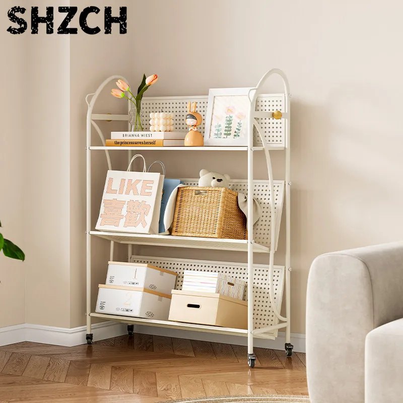 Portable Rotating Kids Bookcase Children's Bookshelf Metal Floor Standing Rack for Nursery Playroom Kindergarten Book Organizer