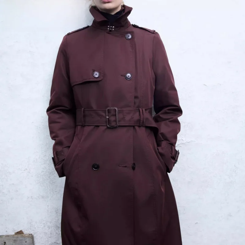 

Classic Sle Long Sve Collared Cotton Blend Spring New Arrival Women's Windbreaker Coat Medium Length Double Breasted