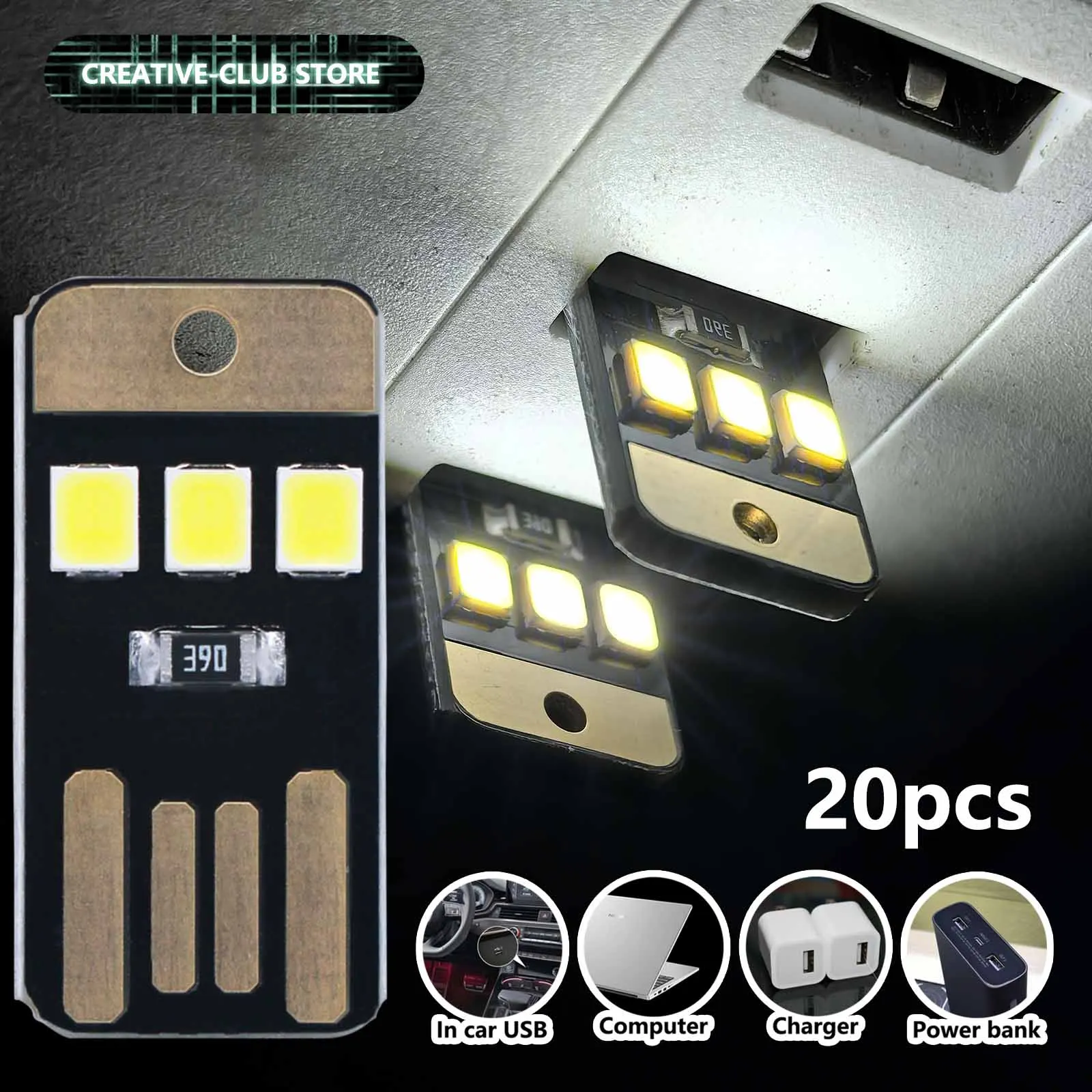 20pack Book Light Mini Night Lighting 2835SMD Book Lamp Bulb DC 5V 0.25W Led Usb Light for Power Bank Computer Laptop Cold White