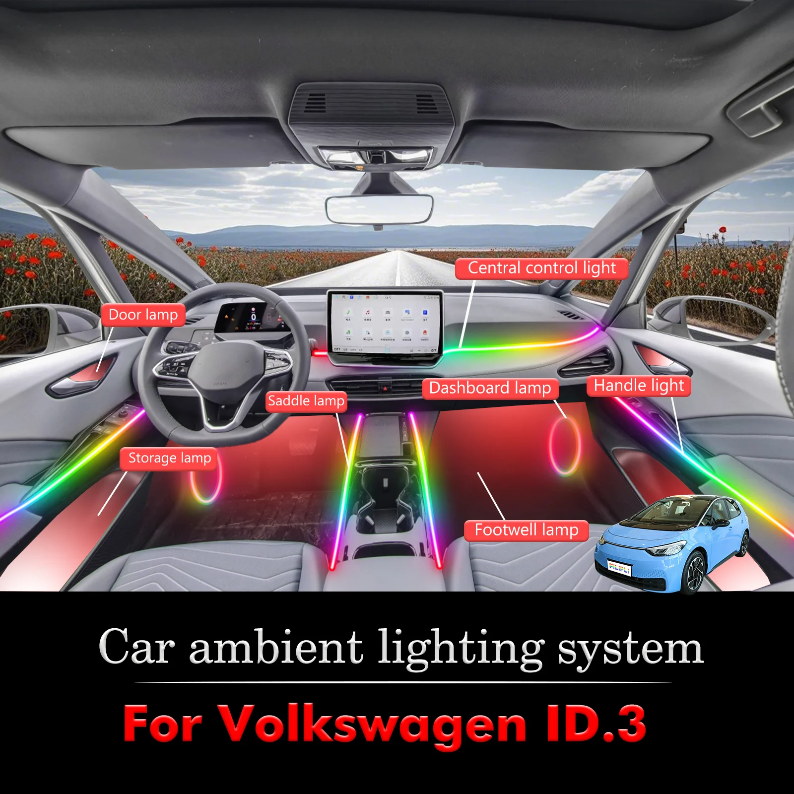For Volkswagen ID3 Harmony Car LED Lights: Blend App Precision with RGB Music Sync for Perfect Ambiance