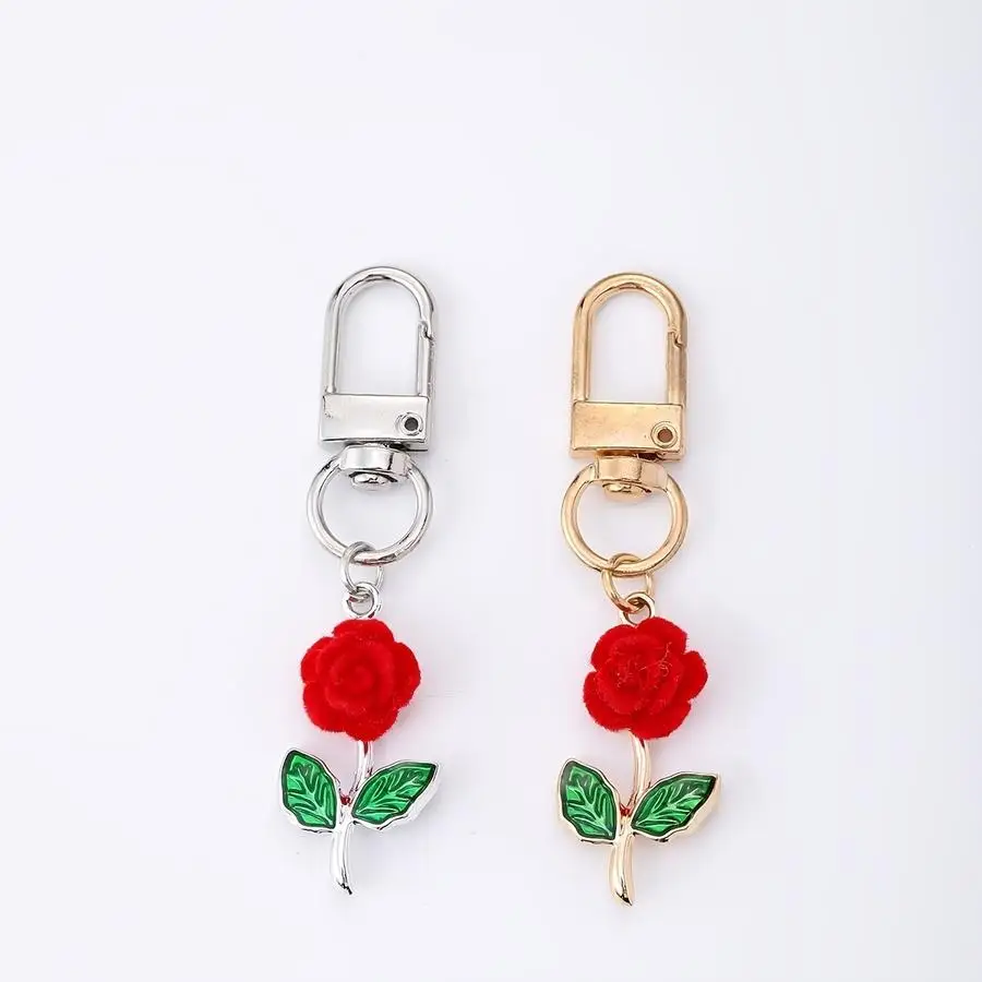 1/5/10/20/50/100pcs Red Rose Keychain, Elegant Key Clip with Floral Pendant for Handbags, Gold and Silver Metal Car Keychain, Fa