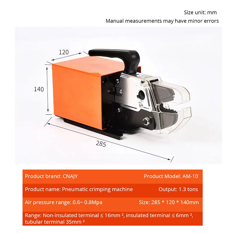 AM-10 Pneumatic Crimping Tool Air Powered Wire Terminal Crimper Plier Machine Up to 16mm² with 4 Optional Die Sets