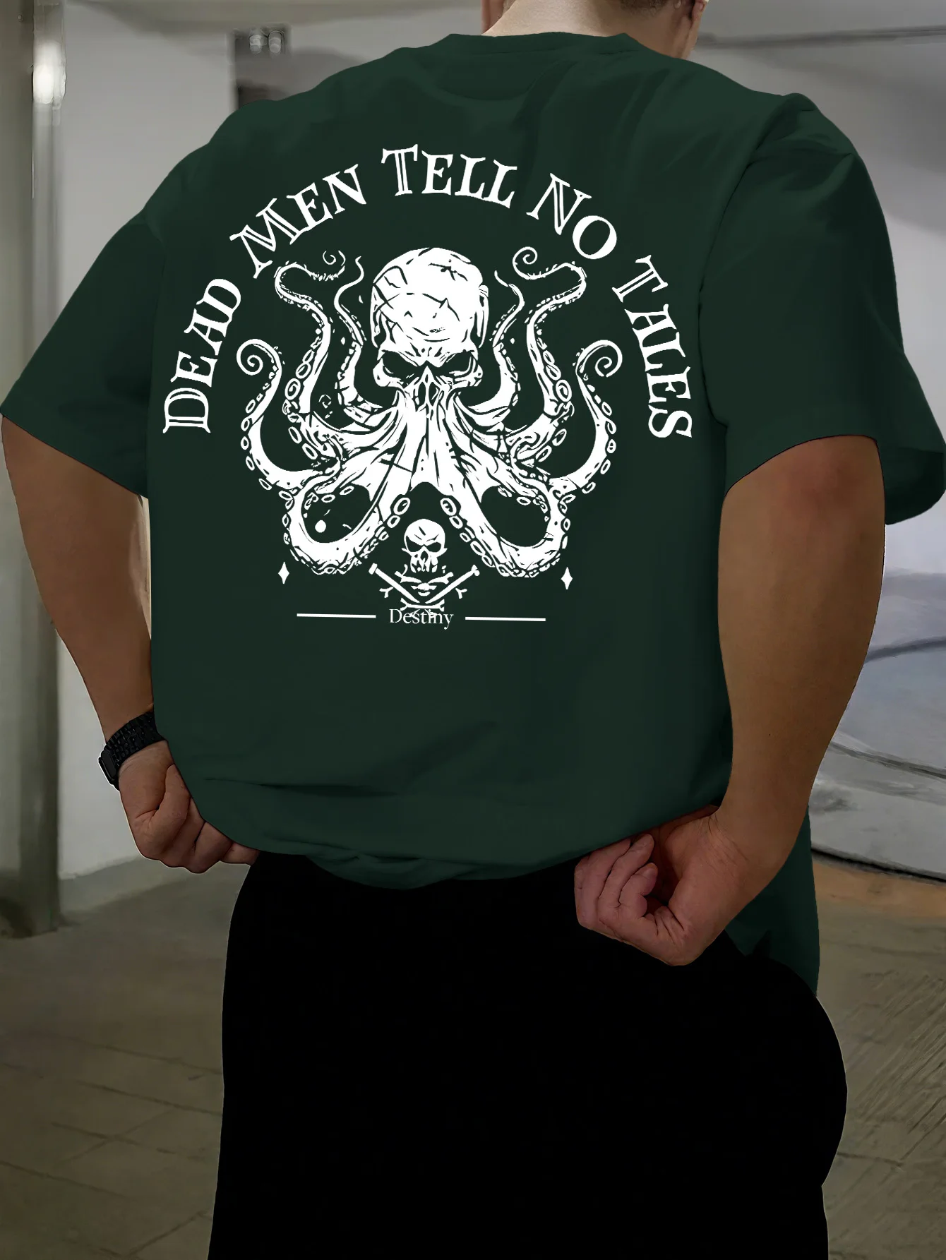 Neues Vintage Piraten-Oktopus-Schädel Grafik-Print T-Shirt für Männer, Locker Geschnittenes Streetwear Kurzarm-Oberteil S-XXL – Detail 8