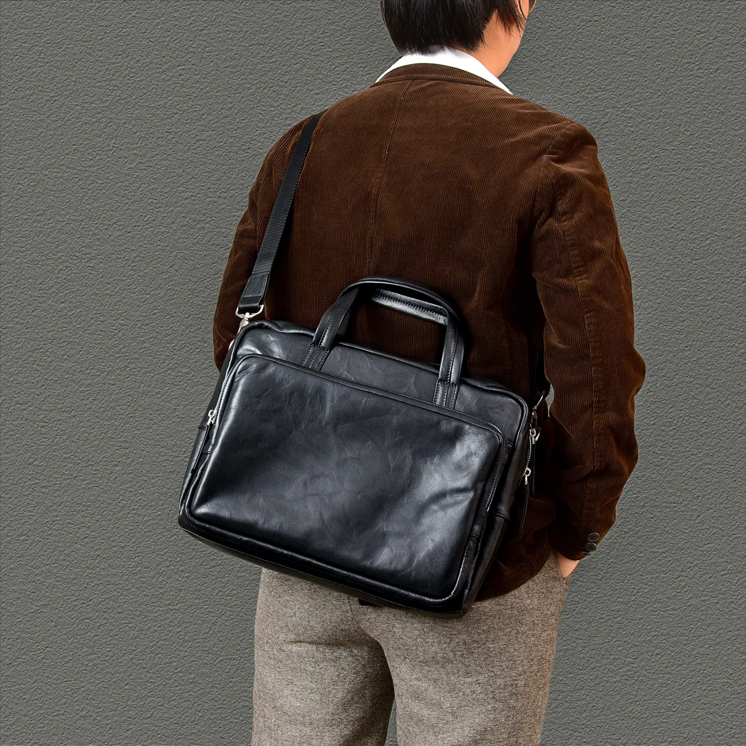 

PNDME business simple high quality genuine leather men's black briefcase outdoor travel work luxury soft cow leather handbag