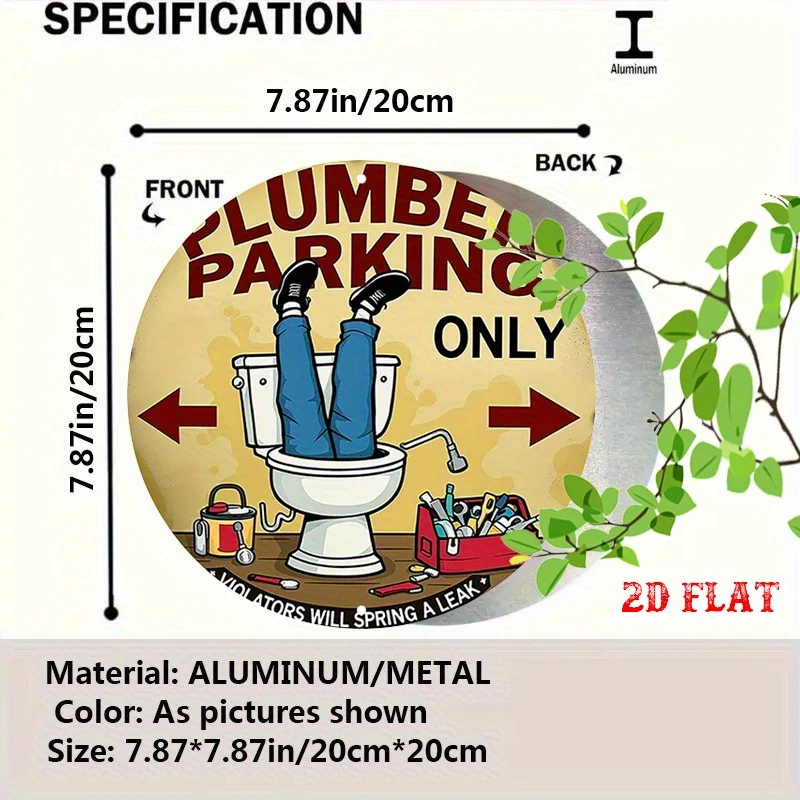 CIFBUY Modern Funny Plumber Parking Round Aluminum Wall Art Waterproof Durable Metal Tin Sign for Home Garage Cafe Restaurant De