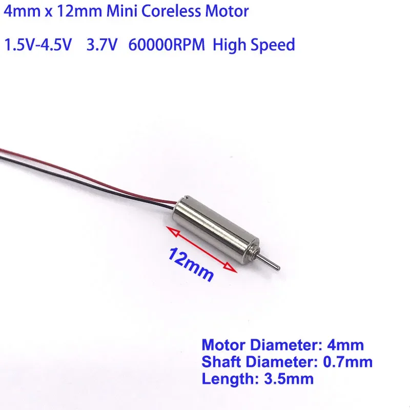 5PCS Micro Thin 4mm*12mm 412 Coreless Motor DC 3.7V 4.2V 64000RPM High Speed Shaft 0.7mm For RC Helicopter RC Drone Engine