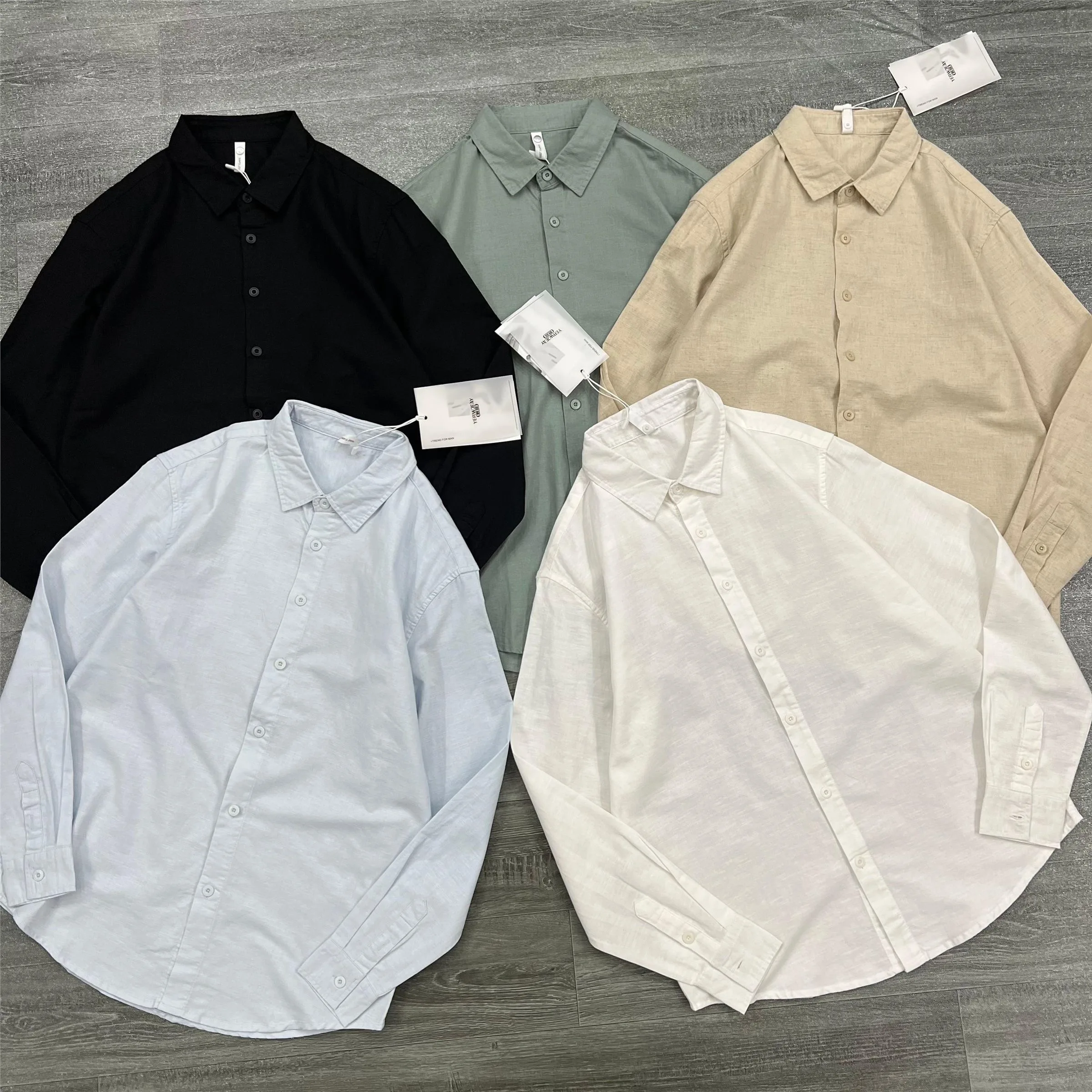 

Мужская хлопково-льняная рубашка-поло свободного кроя, универсальная, повседневная, дышащая, комфортная, приталенная, трендовая, весна 2025