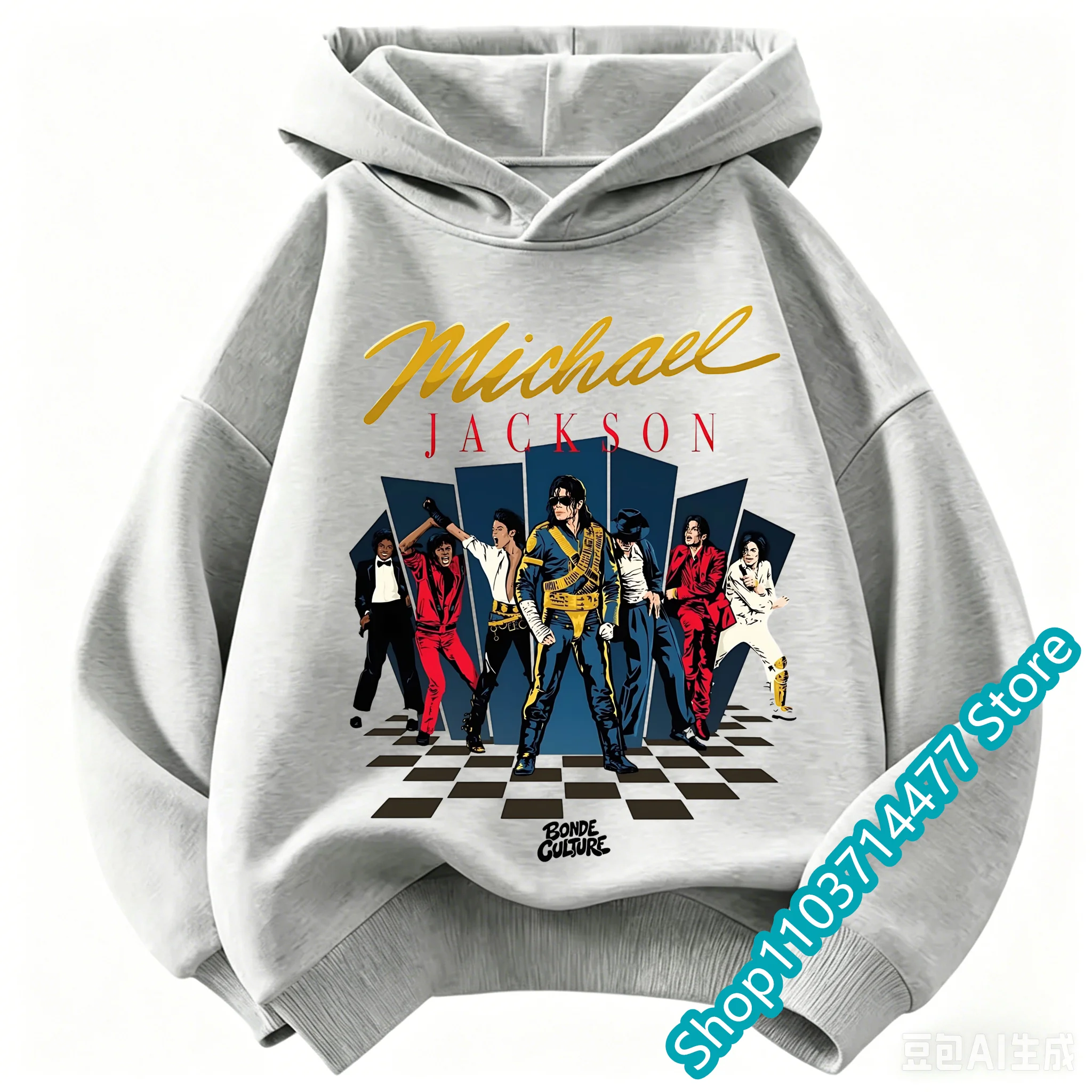 New Children Hooded Sweatshirt Michael Jackson Retro Letter Figure Print Pullover Kids Boys Girls Casual Vintage Fashion Hoodie