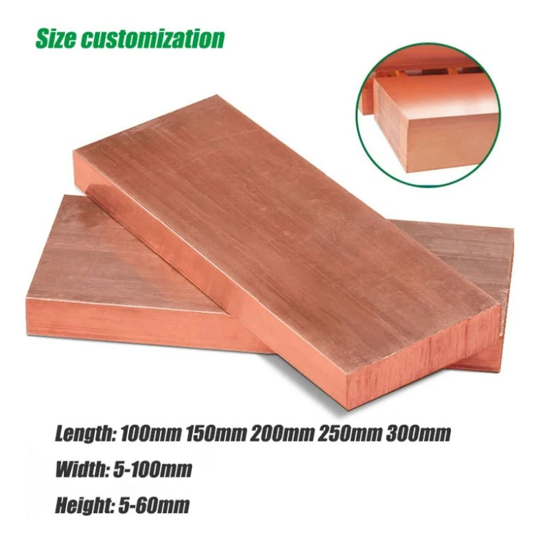 Length100-300mm Pure Copper Flat Copper Square Rod Pure Copper Plate DIY Material Thickness 5-100mmmm