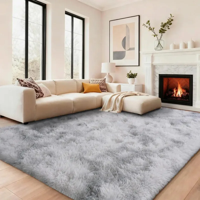 VIKAMA Light Luxury Modern Woolen Silk Carpet Fluffy Living Room Bedroom Bedside Non slip Area Carpet Home Decoration