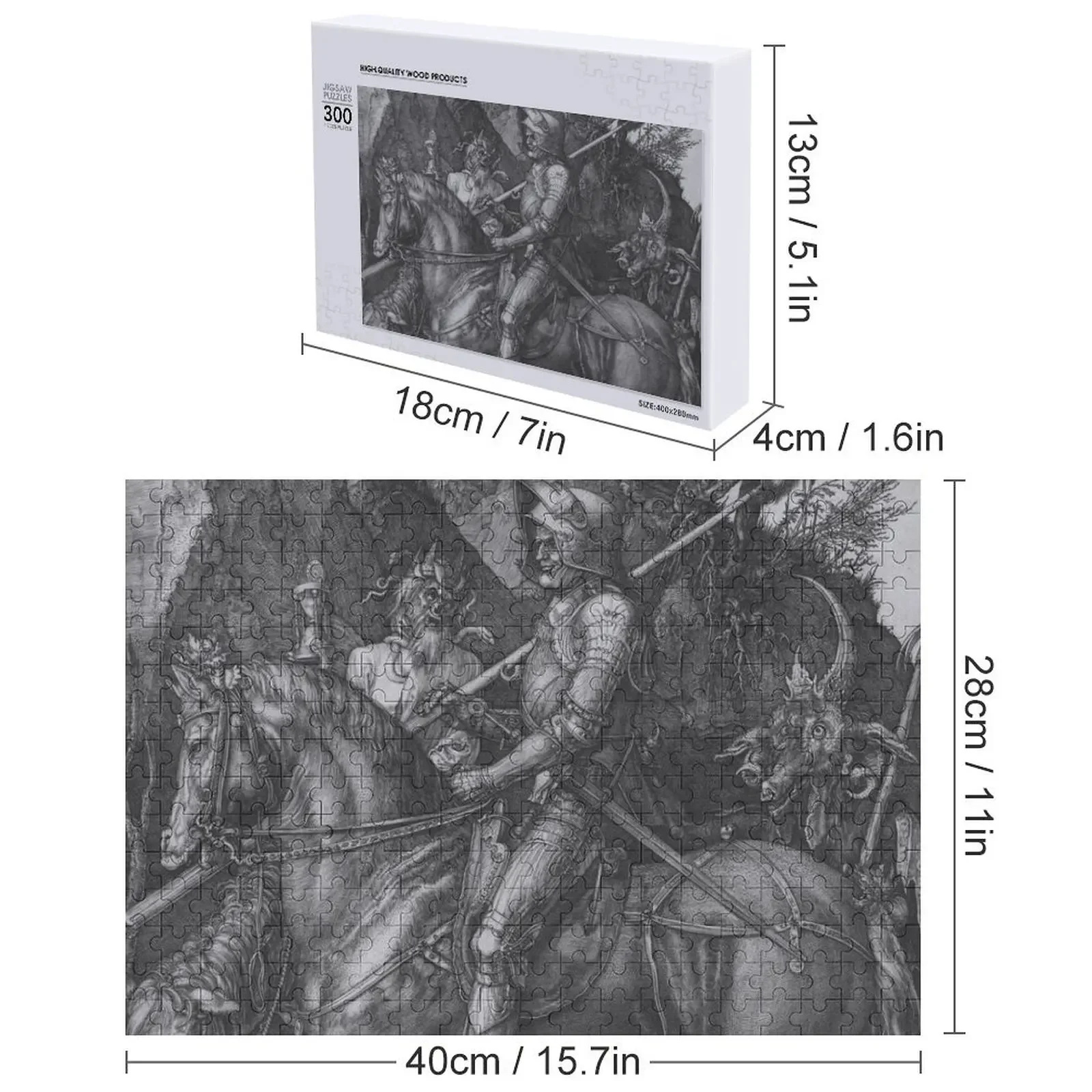 أحجية الصور المقطوعة الفارس والموت والشيطان من ألبريخت دورر (1513) مخصصة لأفكار الهدايا الشخصية للأطفال