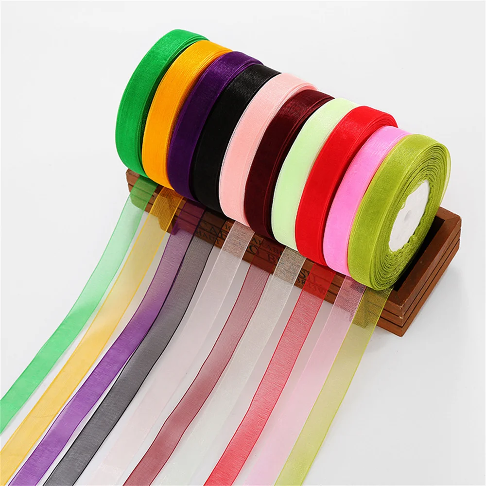 Chiffon Ribbon Yarn Creative DIY Handmade Woven Crochet Hat Bag Accessories Gift Box Packaging Tape Strip 45m Length 1.5cm Width