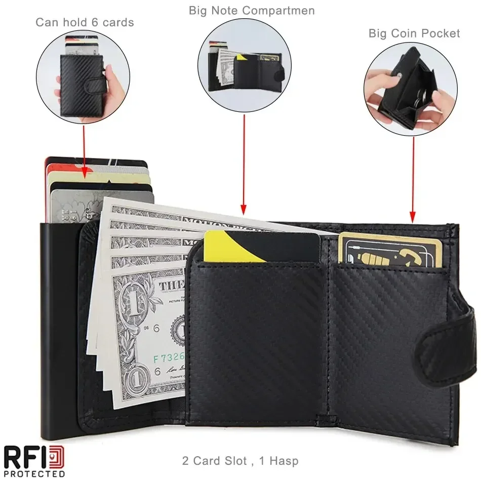 RFID Blocking Microfiber Genuine Leather Men Wallets Fashion Trifold Card Holder Money Bag Smart Slim Thin Coin Pocket Purse