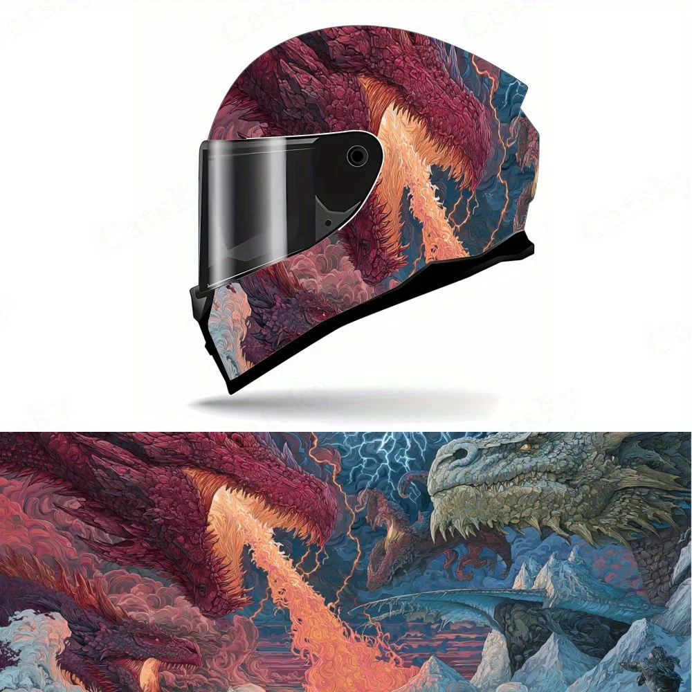 

Fiery Dragon Duel Helmet PVC Protective Sticker, Motorcycle Helmet Exterior Decorative Accessory, Waterproof & Self-adhesive Vin