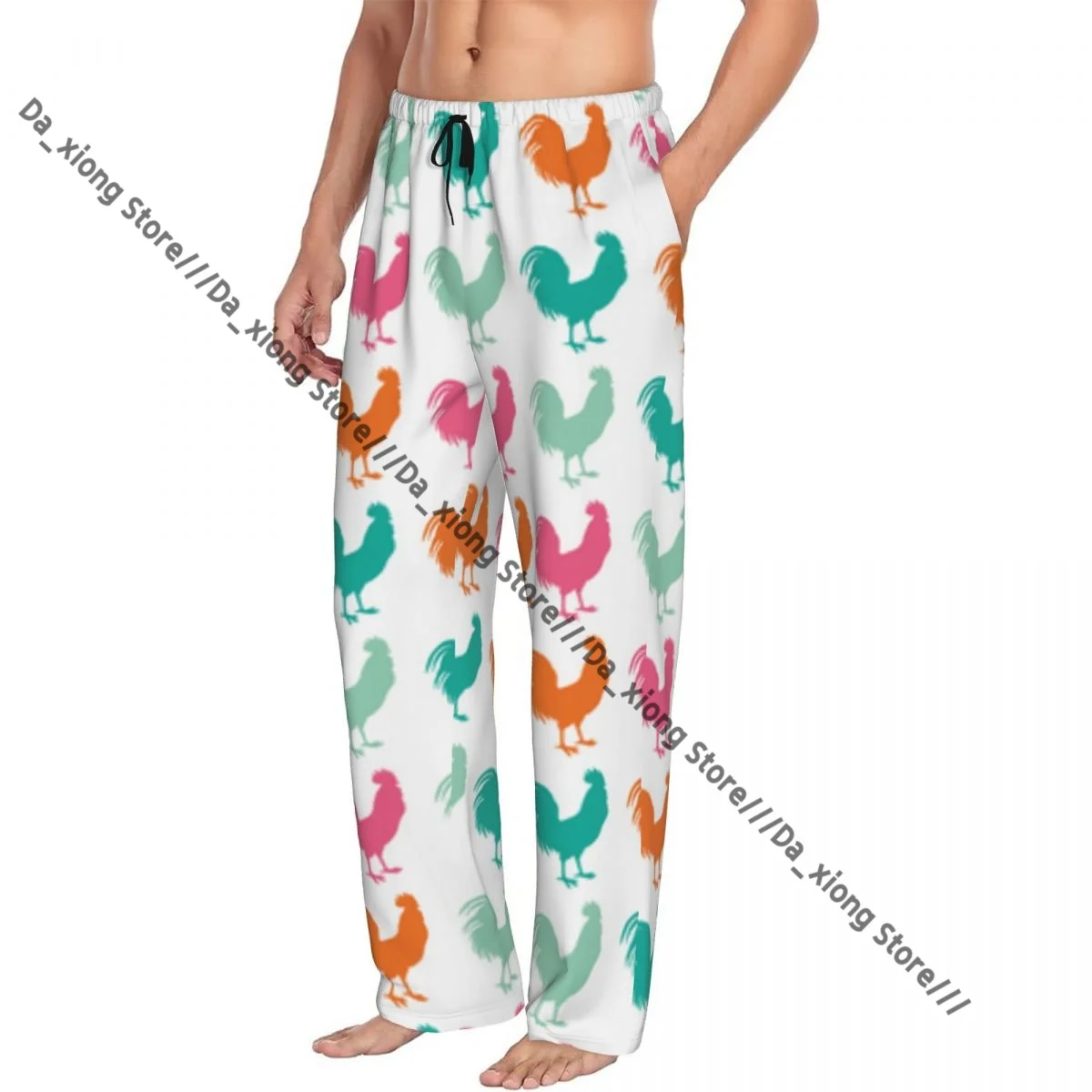 

Men Sleep Bottoms Male Lounge Trousers Men's Roosters Print Pajama Pants