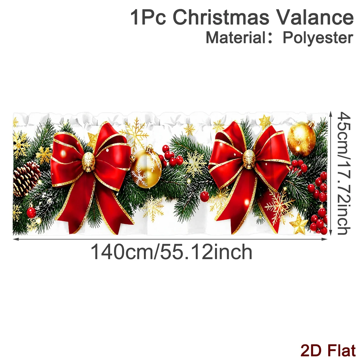 1pc Merry Christmas Short Curtain Red Bow Polyester Window Treatment Christmas Decor for Home 2026 Winter Holiday New Year Gifts