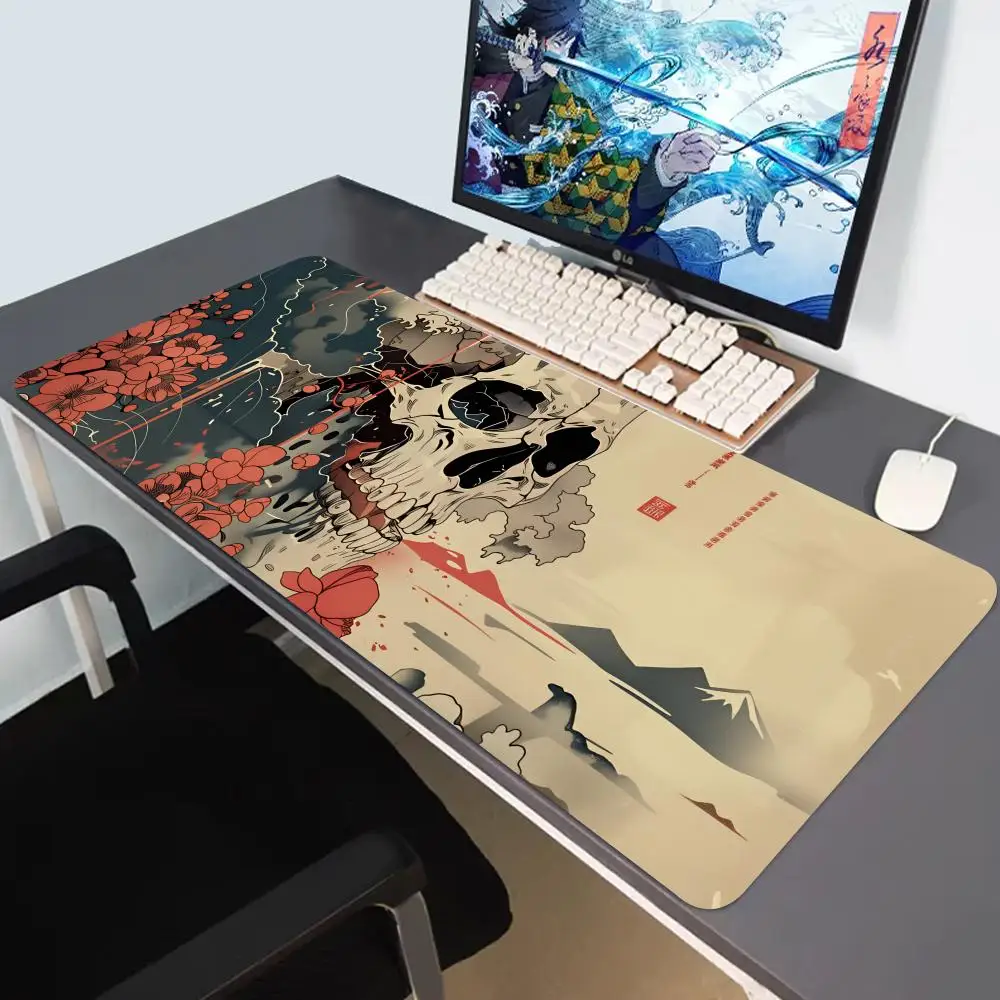 

HYBXAXC Skull Mouse Pad Japanese Ukiyo-e Mousepad Anime Large Desk Mats Gaming Control Pads with Stitched Edges Non-Slip Rubber