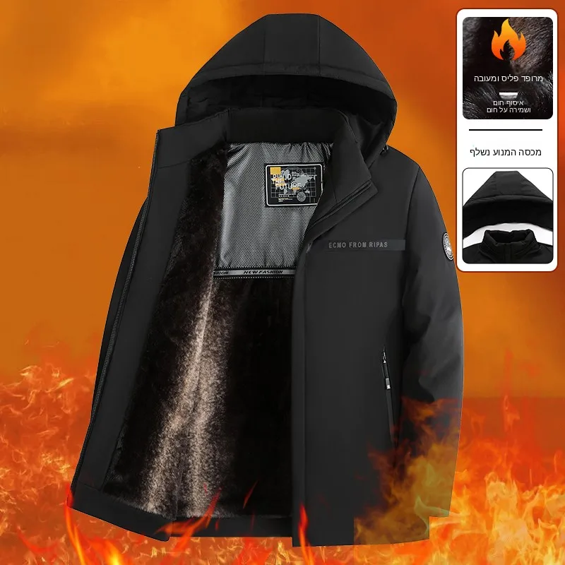 New Winter Thickened Fleece Lined Cotton Jacket for Men Warm Anti-Cold Middle-Aged Dad Style Fashionable Urban Polyester Fiber