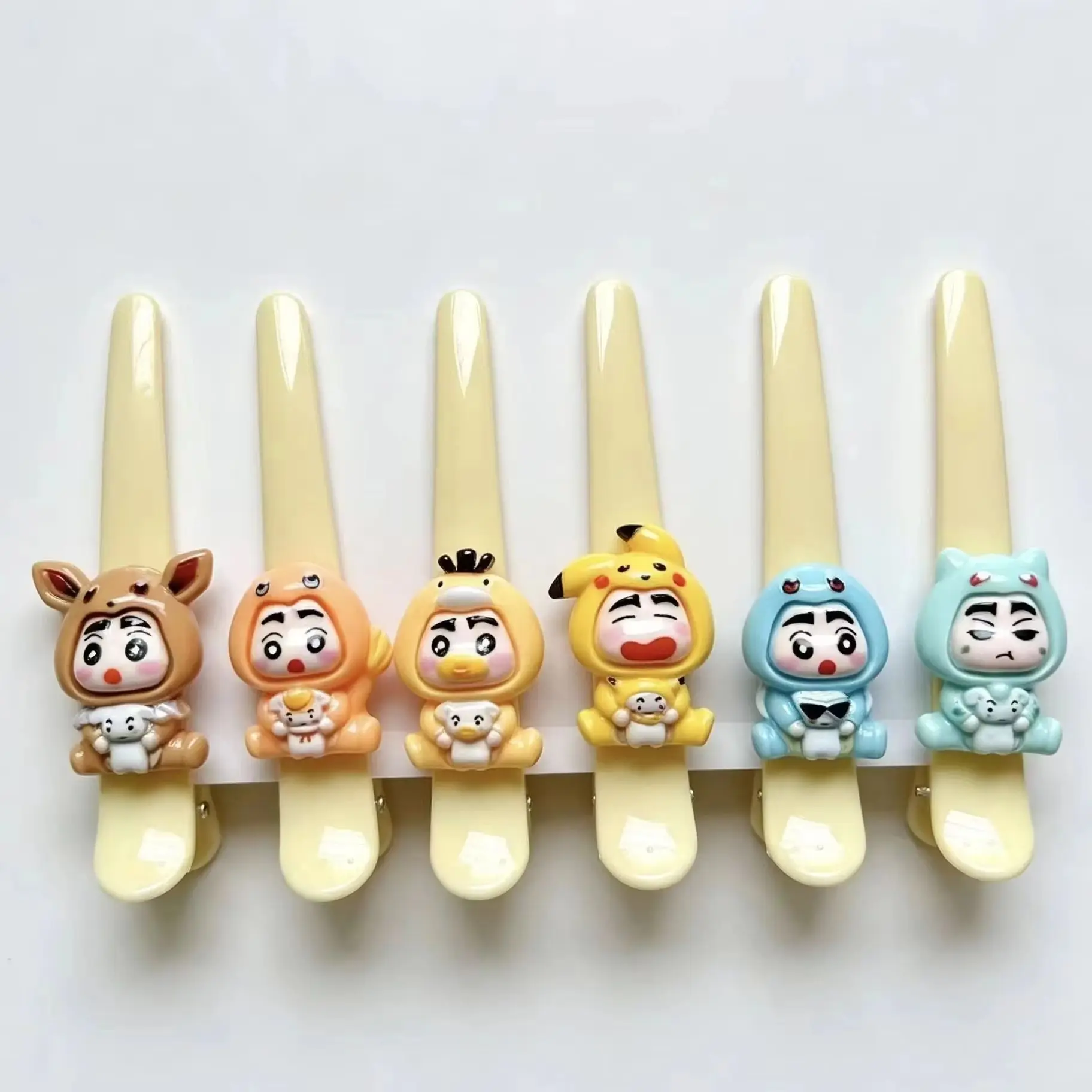 Crayon Shin‑chan 6‑Pack Harajuku Flat Cartoon Alligator Hair Clips, Bang Securing Hair Accessory for Daily Hairstyle Decoration