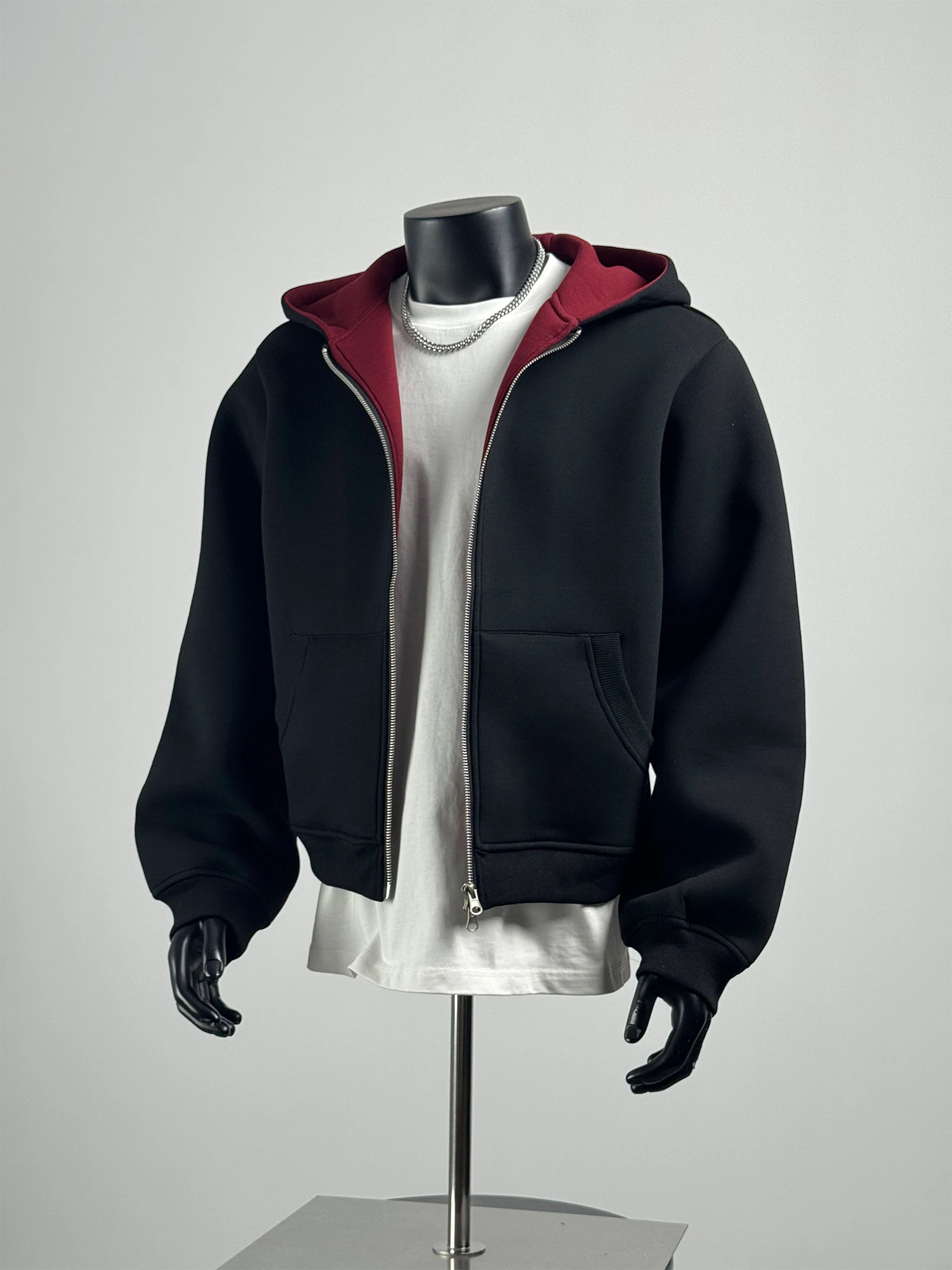 

Fall 2025 Men's Hooded Open Cardigan Sweatirt Loose Fit Color American Sle Casual Loose Top Polyester Blend