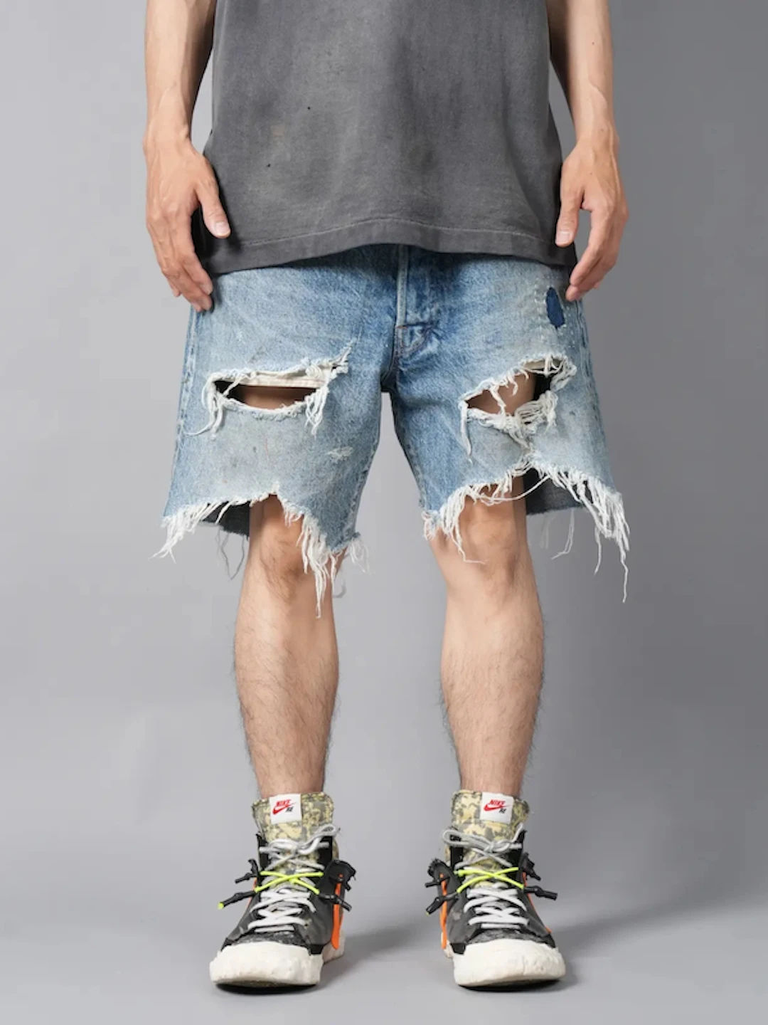 Retro High Street Style Distressed Patchwork Design Hip Hop Loose Casual Five-inch Denim Shorts for Teenagers Summer Wear
