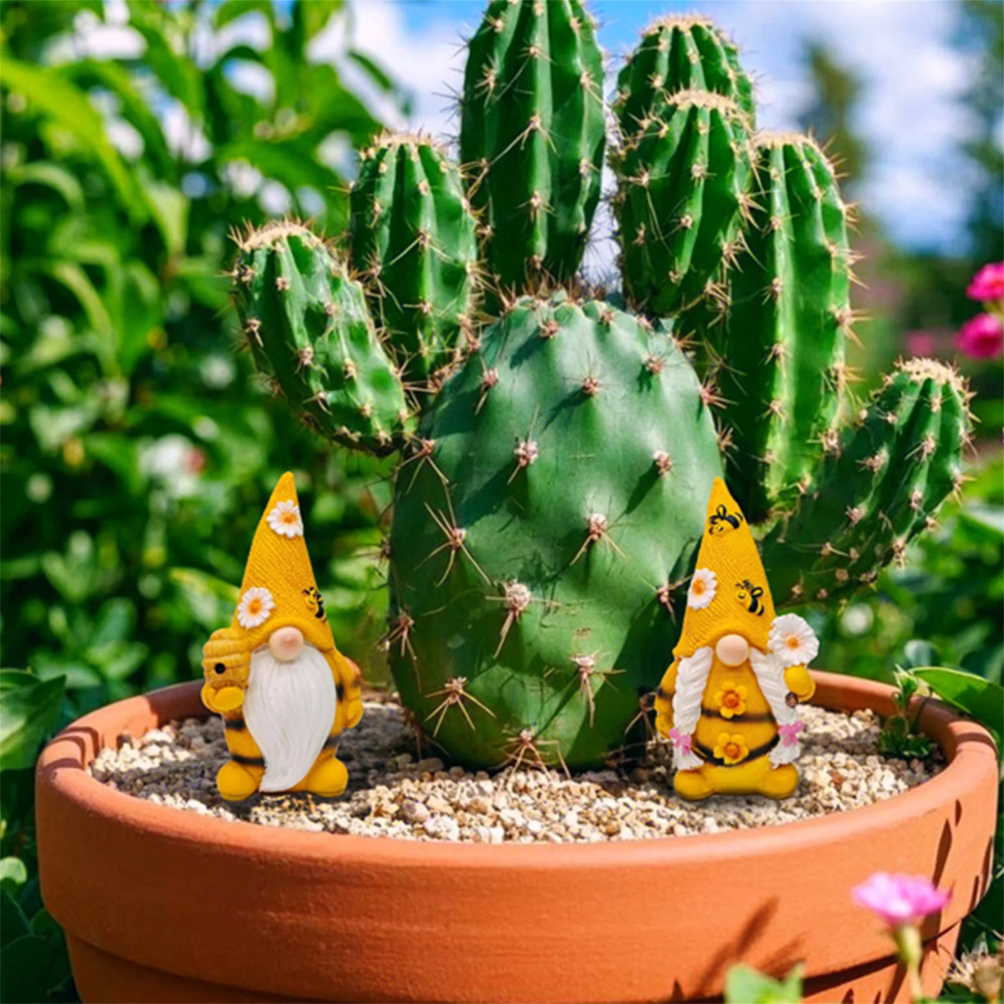 

Set of 2 Adorable Resin Gnome Figurines for Home Decor Garden and Outdoor Spaces - Bee Theme Dwarfs for Desktop or Yard