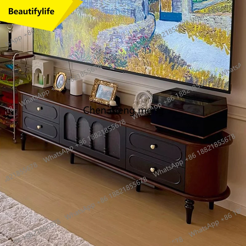 a55 ​​French Retro Solid Wood Two-Tone TV Stand Storage Cabinet Modern creative design Low Profile Living Room Furniture