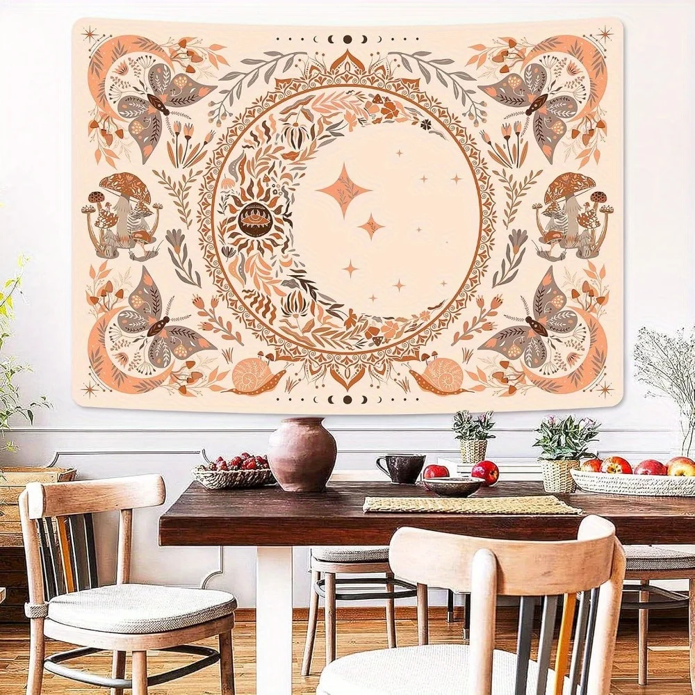 VIKAMA Bohemian Celestial Garden Tapestry, Gentle Warm Wall Art for Living Room Healing Decor