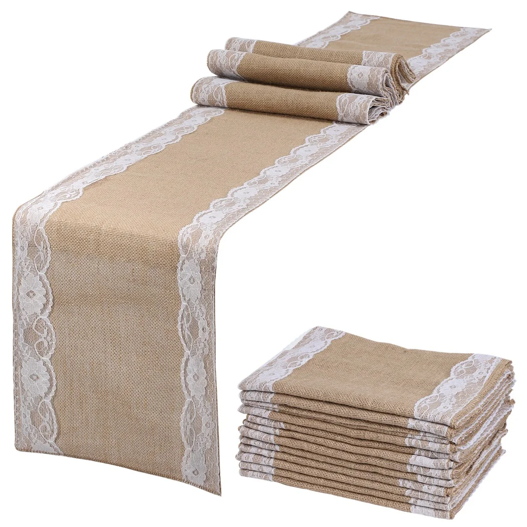 12 Packs Burlap Wedding Table Runners Farmhouse Natural Jute Country Vintage Tablecloth For Banquets Wedding Rustic Banquet