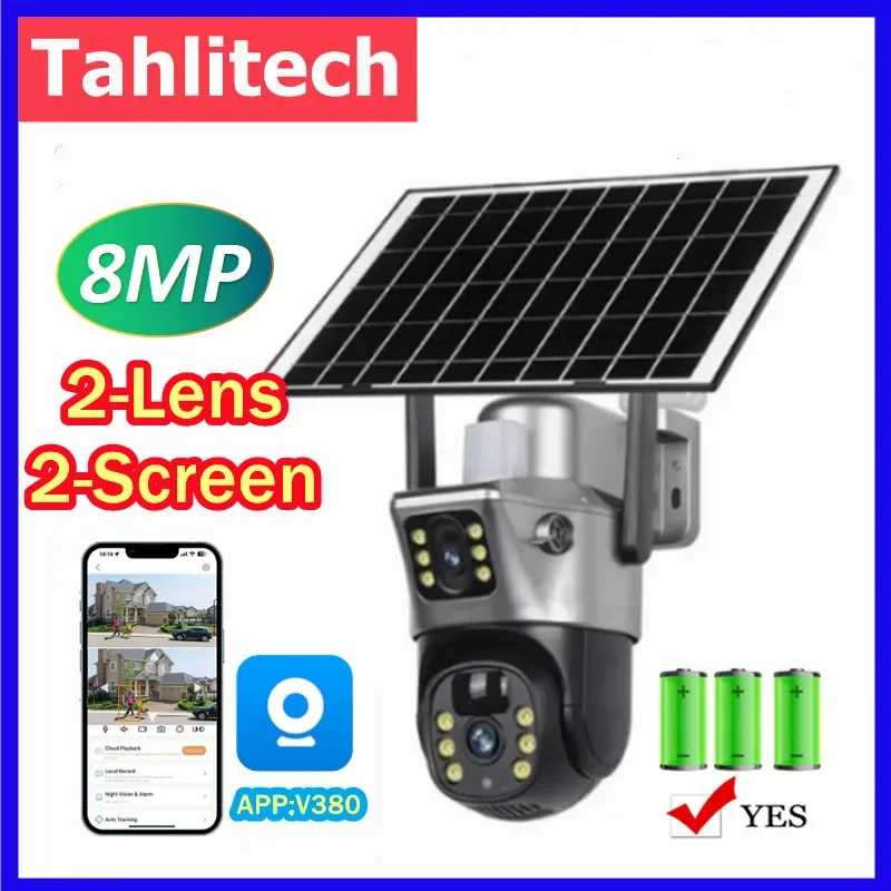 

4K 8MP WiFi Solar Camera Dual Lens Dual Screen Battery CCTV Motion Detection Human Auto Tracking Surveillance Cameras V380