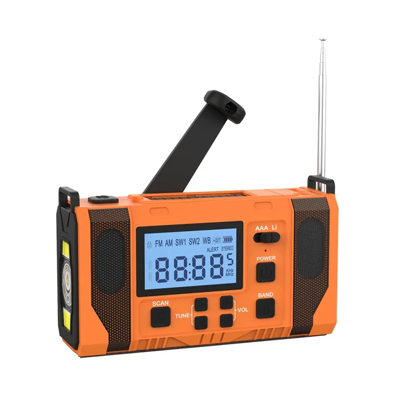 -A25M noodweerradio, 10000 mAh weerwaarschuwingsradio op zonne-energie, handslinger en opgeladen via USB, AM/FM-radio, eenvoudig te gebruiken D