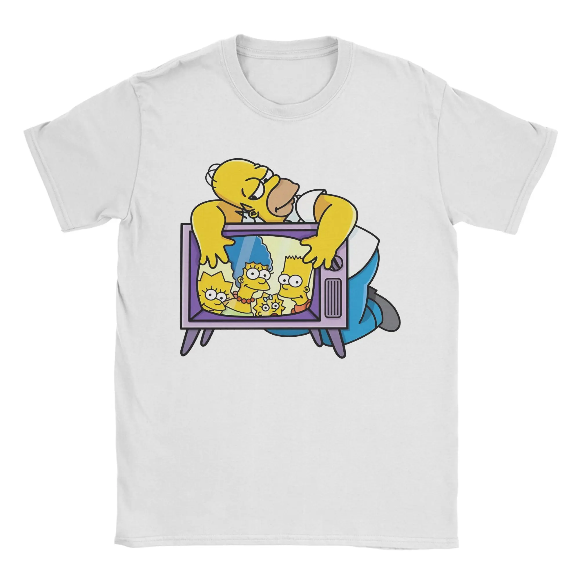The S-Simpsons Homer T Shirts for Men Women Pure Cotton Vintage T-Shirt Crew Neck  Tee Shirt Short Sleeve Clothes Party