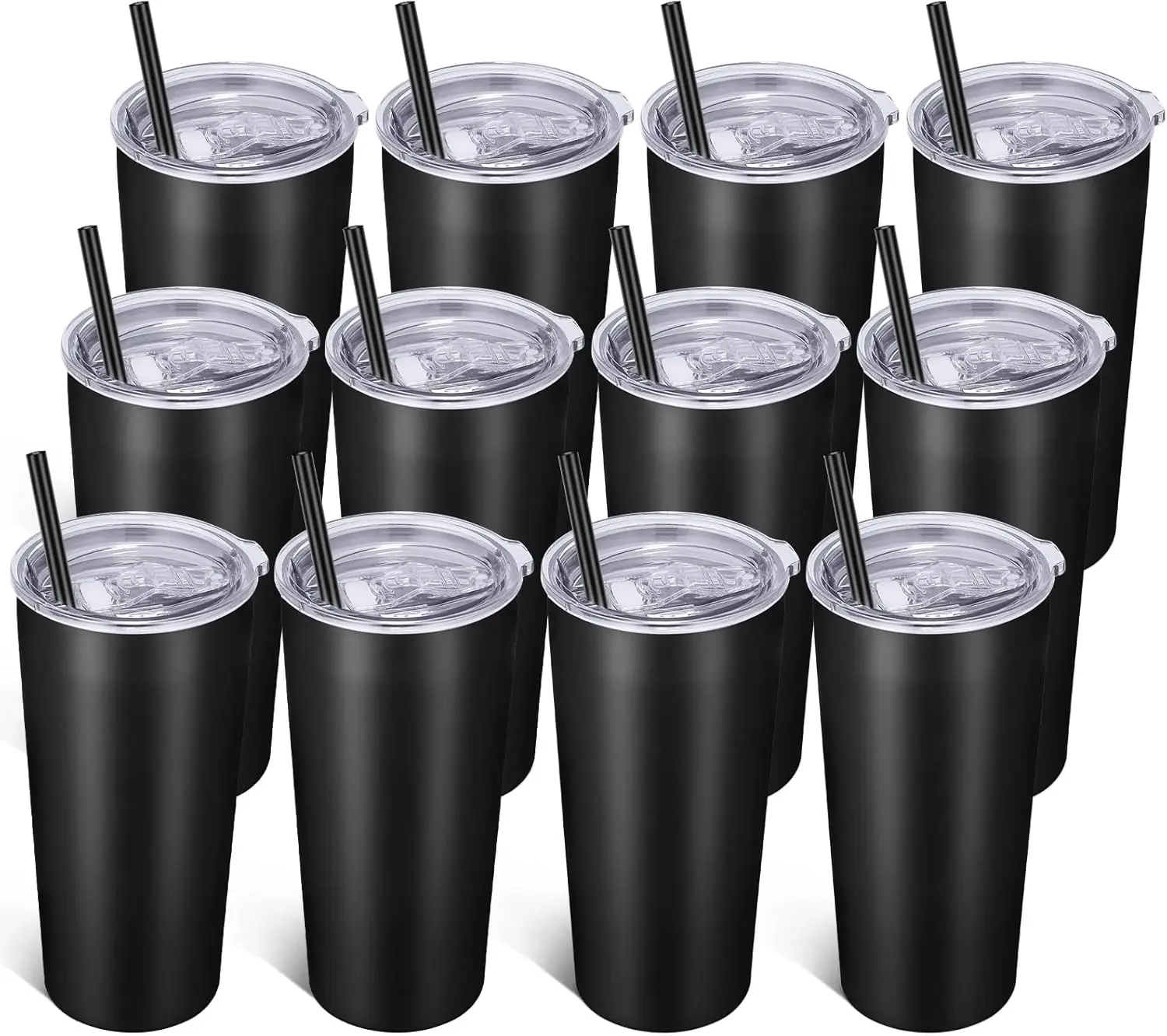 

20oz Tumbler Bulk with Lid and Straw 12 Pack, Stainless Steel Vacuum Insulated Tumbler, Double Wall Coffee Cup Travel Mug