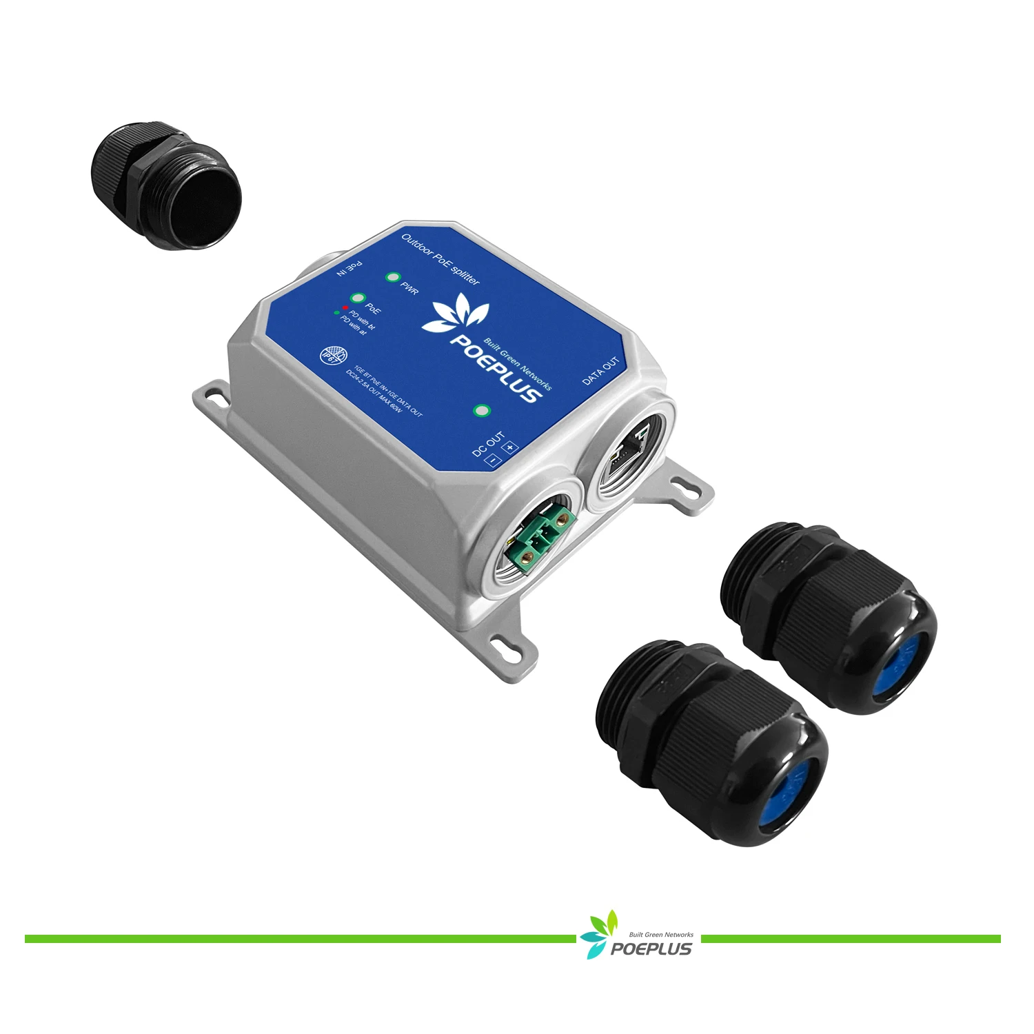 

POEPLUS IP67 waterproof 2.5G /10G POE splitter,12V/24Vdc out 60/90W outdoor POE Separator,match 802.3 at/af/bt/poe+/poe++,