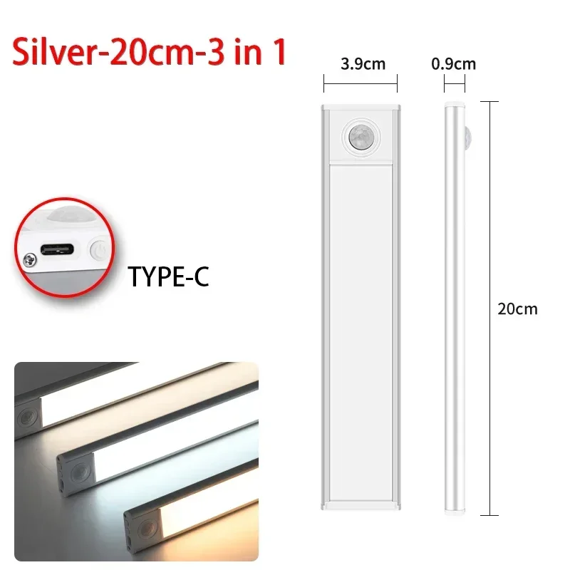 VENUSWING LED Unterschrank Lichter 10-50CM Motion Sensor Lampe USB Aufladbare Drahtlose Nachtlicht Küche Schlafzimmer Schrank Innen beleuchtung 4