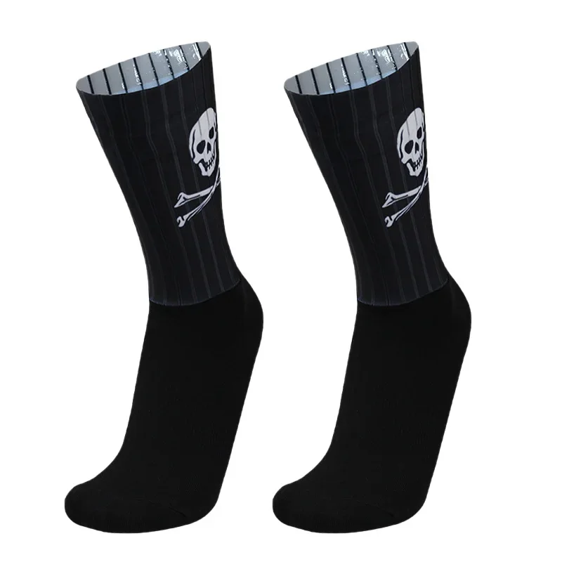 Sports Non-slip Silicone Seamless Aero Cycling Socks Breathable Skull Pattern Road Bike Racing Socks