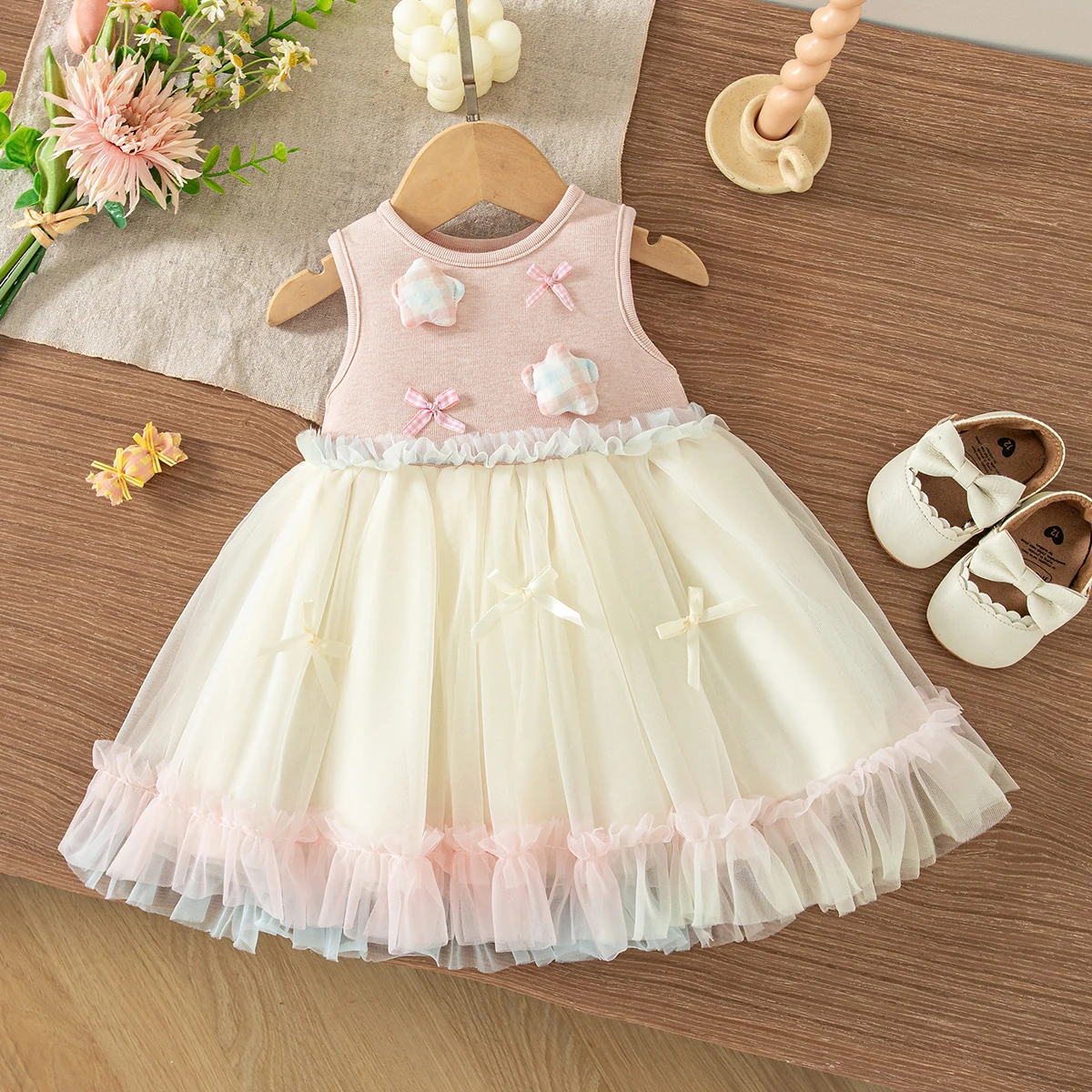 Bow Chiffon Baby Girl Princess Dress Summer New Pink Children'S Clothing (9 Months -4 Years Old)