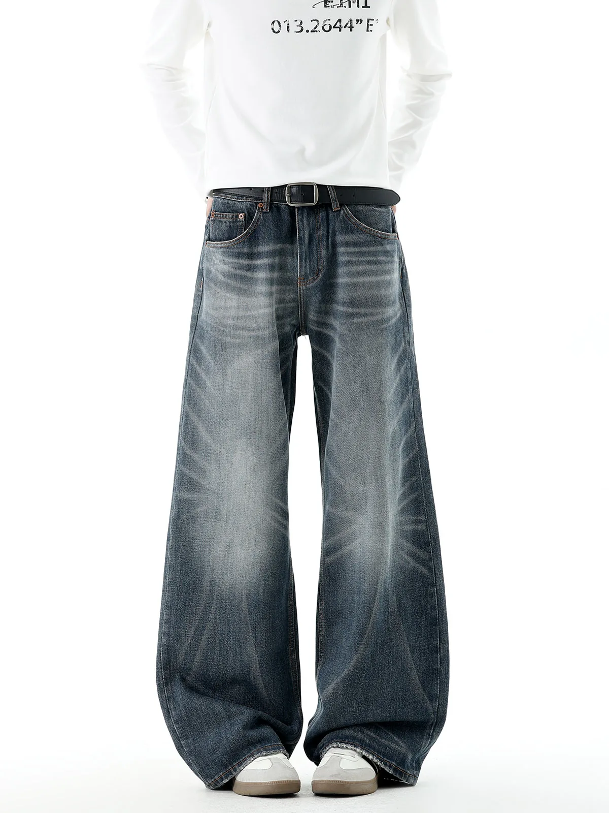 

Retro Blue Grey Jeans Men's Spring American Loose Washed Silhouette Knife Wide Leg Long Pants Straight Tube