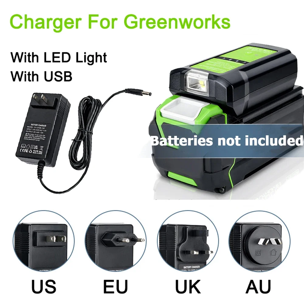 Per GreenWorks 40V adattatore per caricabatterie agli ioni di litio alimentatore portatile con luce di lavoro USB 3W per GLB 29472/29482/29462