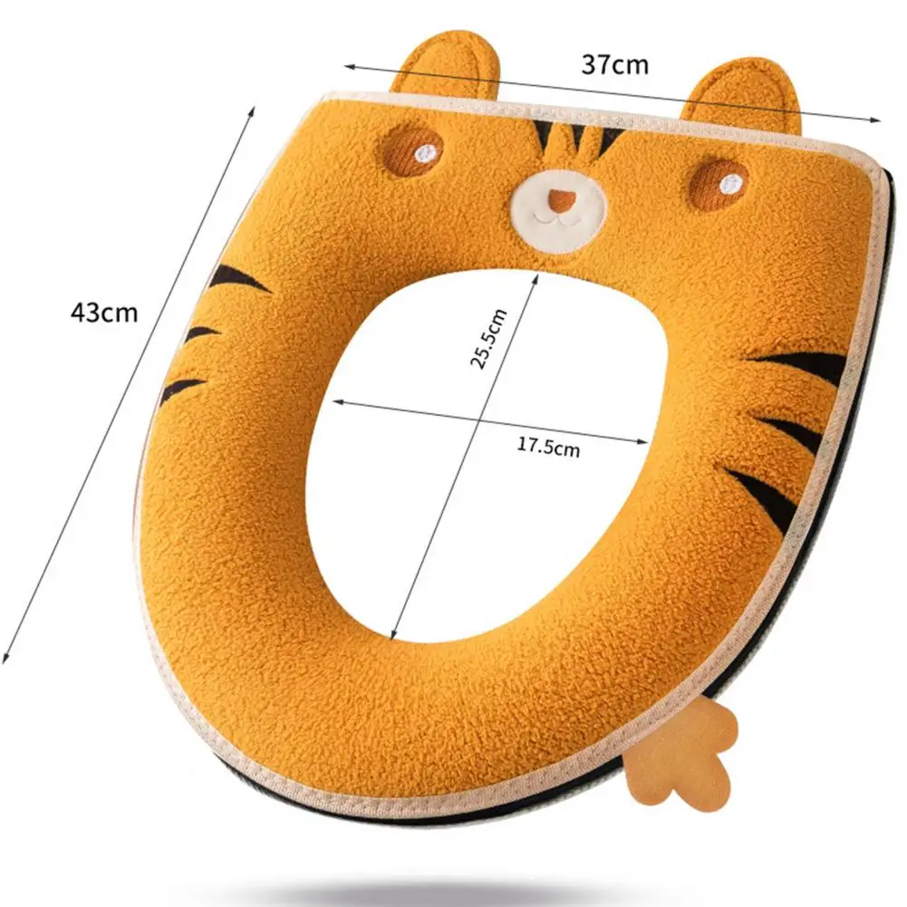 Toilet Seat Cover Elastic Zipper Closure Embroidery Tiger Shape Flannel Toilet Seat Cushion with Handle Bathroom Accessories