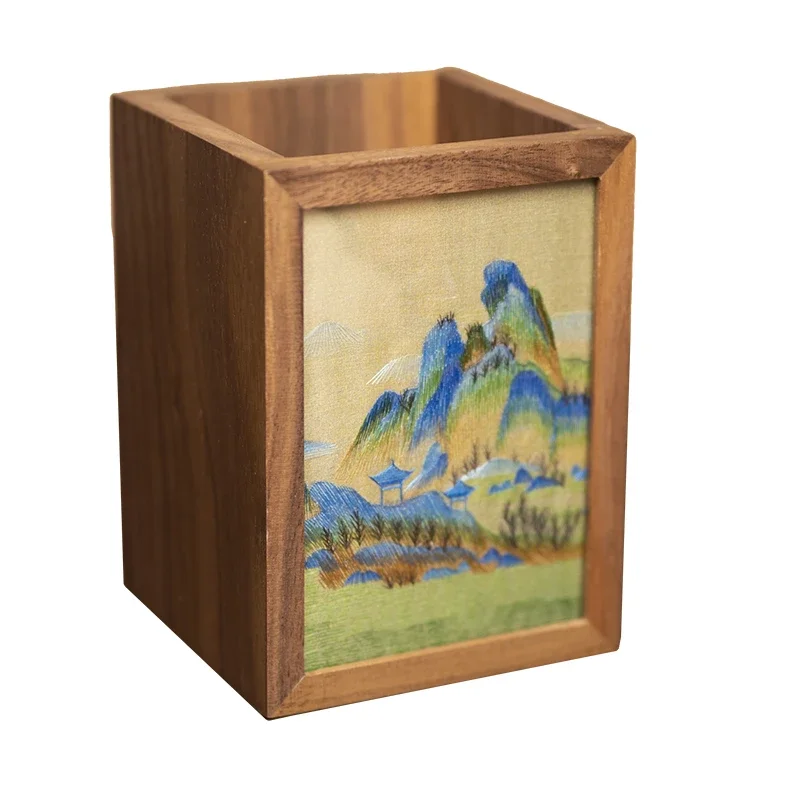 Suzhou embroidery pen holder handmade double-sided embroidery, study ornament, national style embroidery handicrafts