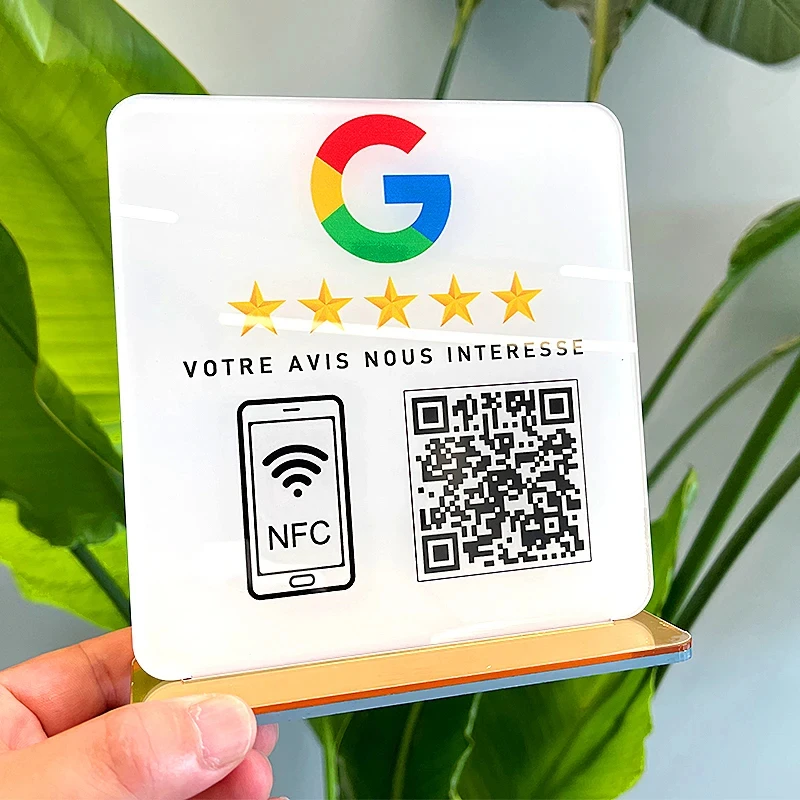 Customize Google Review Sign NFC Scan QR Code Acrylic Social Media Signs Google Review Plates with Stand Base Store Decorations