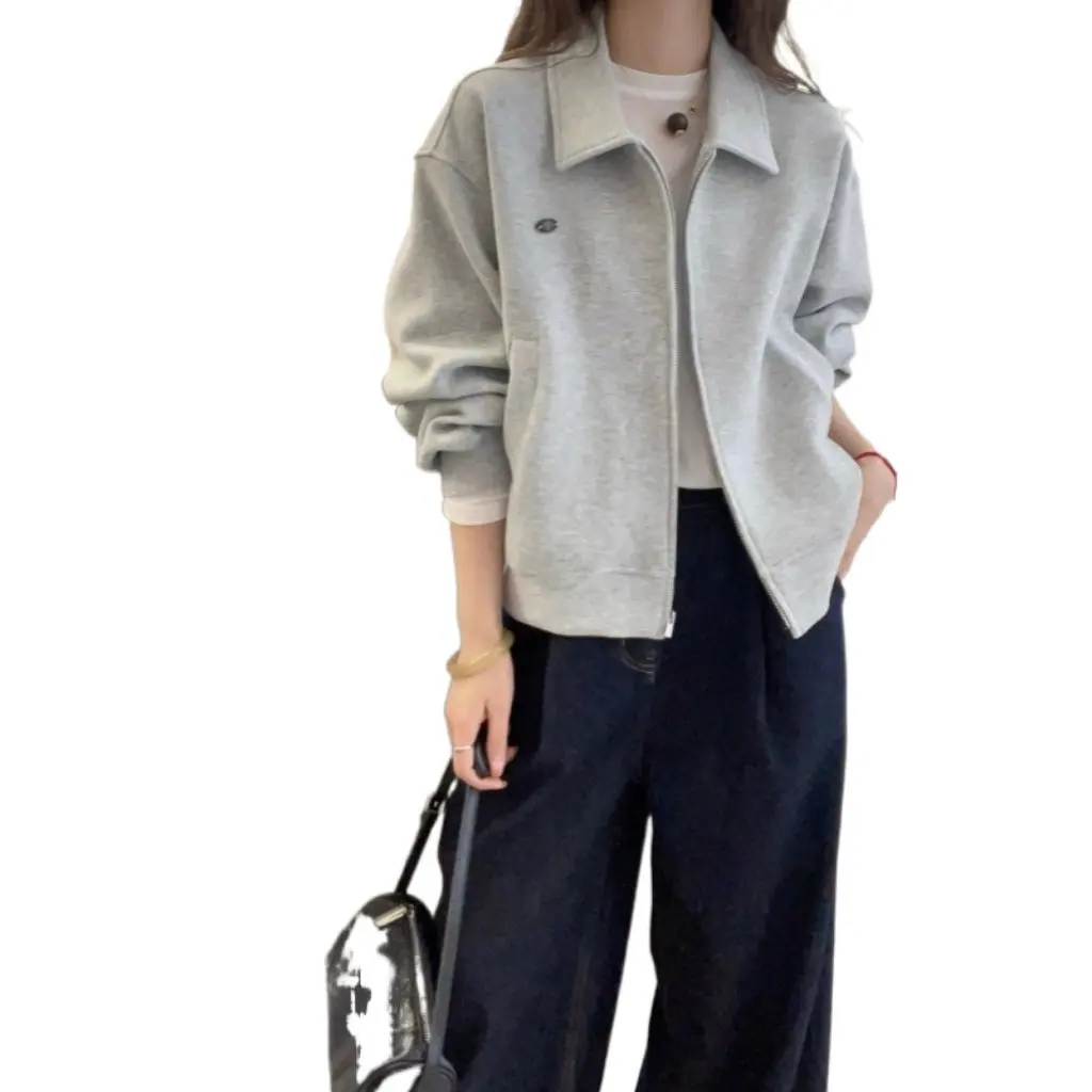 

Women's Short Zipper Jacket Korean Style Lapel Casual Top Loose Slimming Look Spring Fall New Style