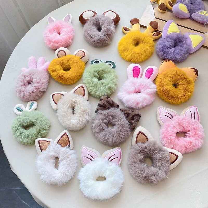 1PCS New Cute Hair Accessories Fake Fur Hair Rope Bear Scrunchies Women Girls Elastic Hair Rubber Bands Gum Ponytail Holder