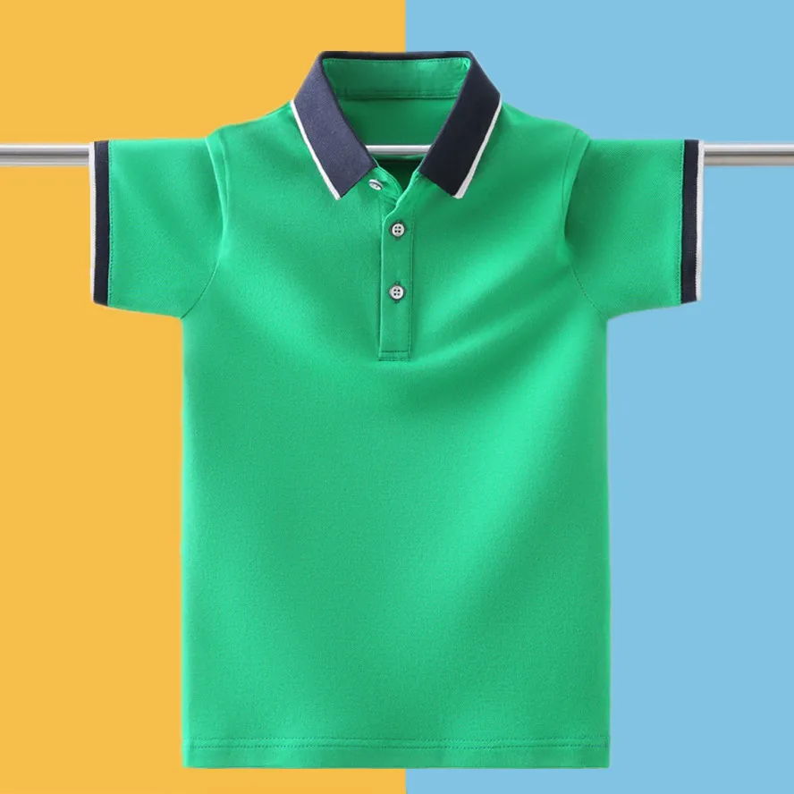 Polo infantil com gola virada, uniforme escolar, tops de manga infantil, camiseta para meninos e adolescentes de 4 a 15 anos, novo, verão