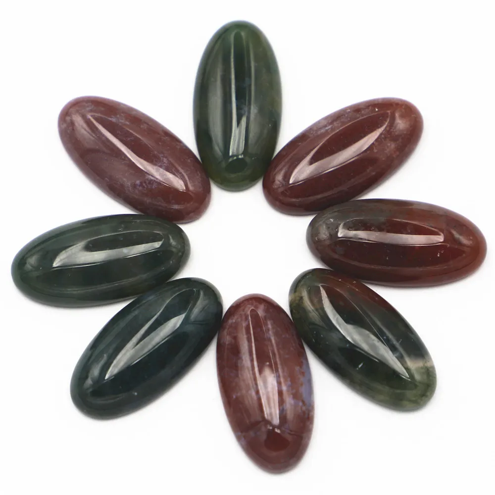 

New 30x15mm Natural Stone Indian Agate Oval Cabochon Setting Bead Fit DIY Pendant Ring Men Jewelry 20Pcs Wholesale Free Shipping