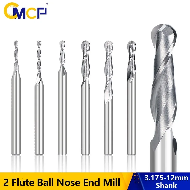 CMCP 2 플루트 볼 코 엔드 밀 4/6mm 샹크 CNC 라우터 비트 초경 엔드 밀 나선형 밀링 커터 목공