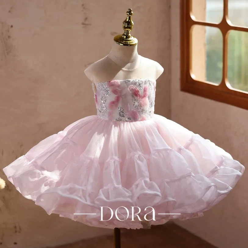 Kinderkleid mit Pailletten, Festkleid aus Satin und Tüll, langes Abendkleid für Hochzeit, Geburtstagsfeier, Auftritt, Mädchenkleid 4 bis 5 Jahre – Detail 4